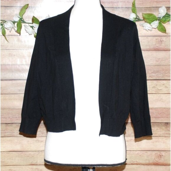 Cielo Black Open Front Bolero Cardigan Sweater Size L 3/4 Sleeve Stretch Viscose - Picture 1 of 9